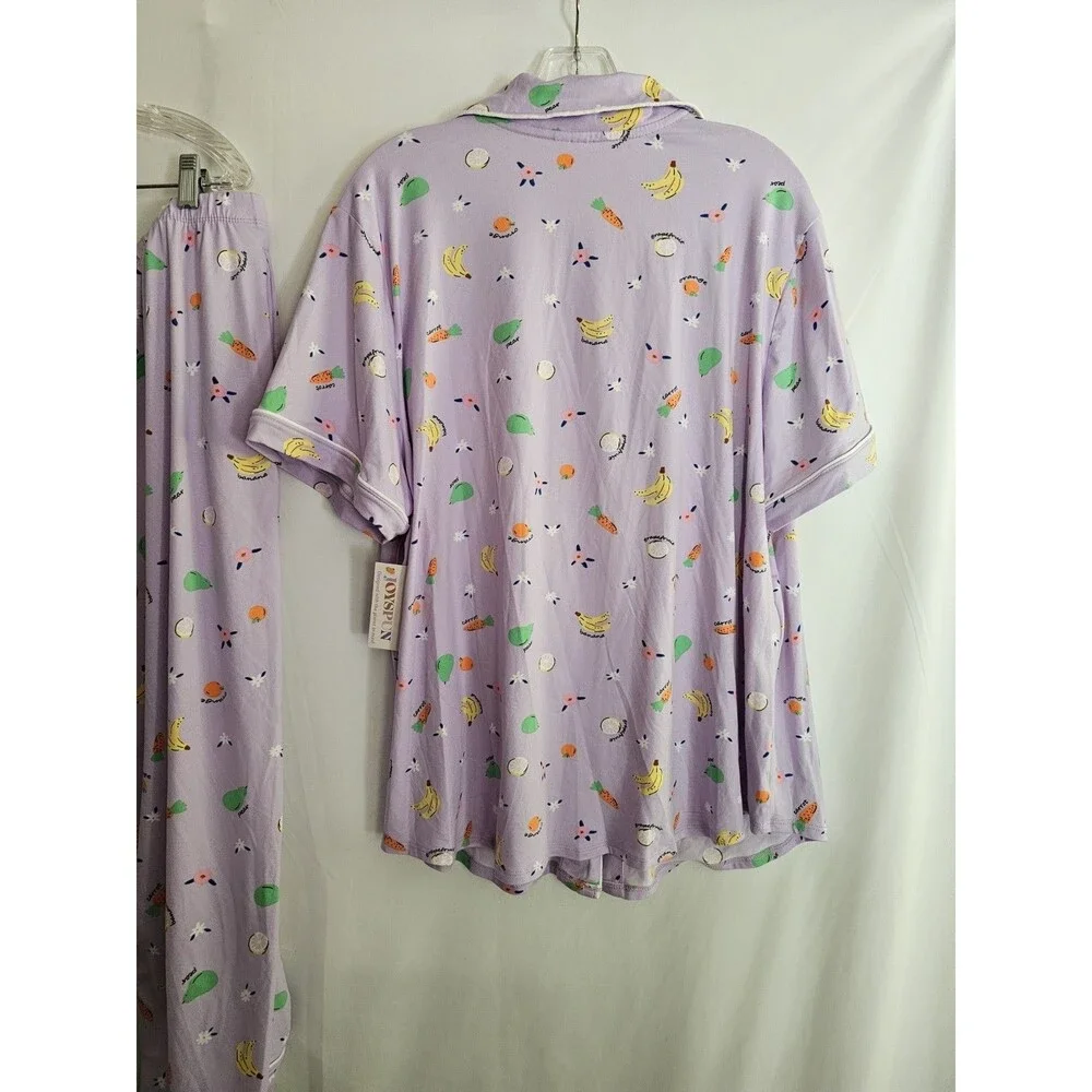 Joyspun NWT Womens 2X Pajama Set Purple Fruit Print Button Front Short Sleeve